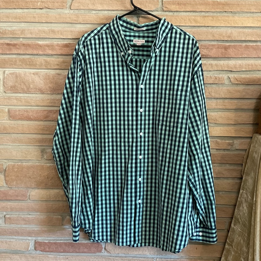 Men’s Long Sleeve Gingham Cotton Shirt XXL
